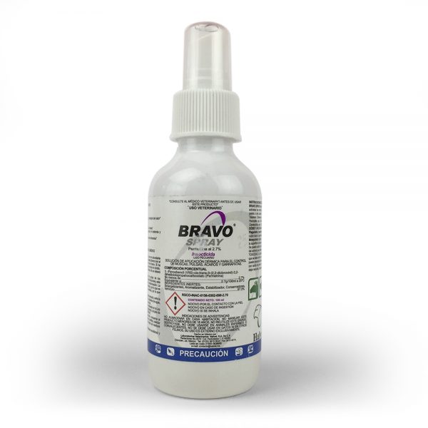 Bravo spray anti pulgas de aplicación dermica para el control de moscas,pulgas,acaros y garrapatas.